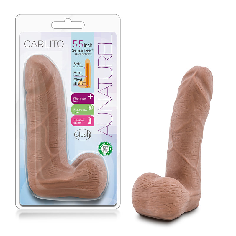 Blush Au Naturel Carlito 5 in. Posable Dual Density Dildo with Balls Tan