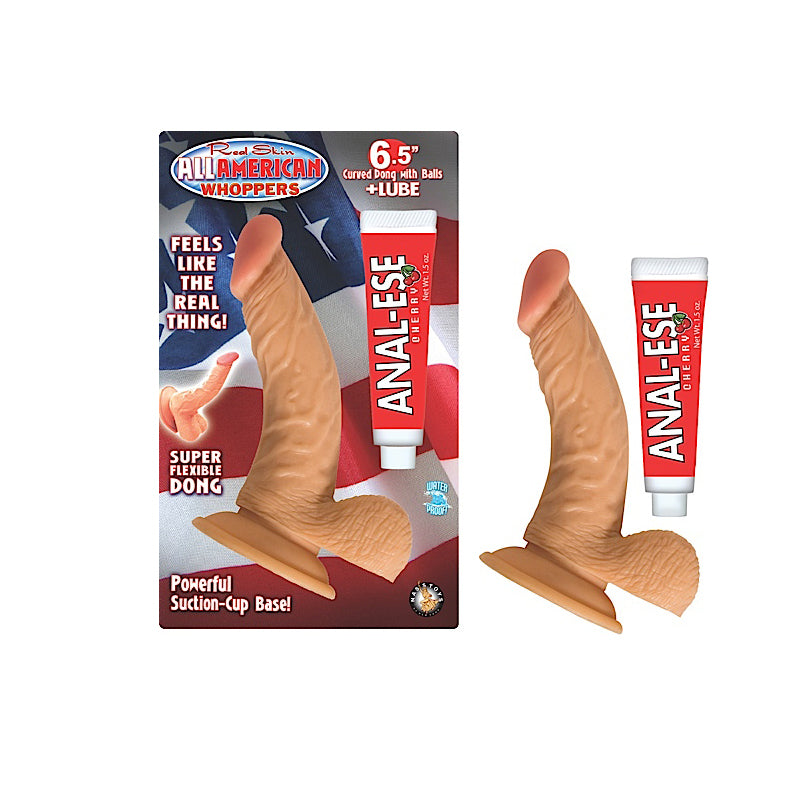 All American Whoppers 6.5in Curved Dong with Balls and Lube