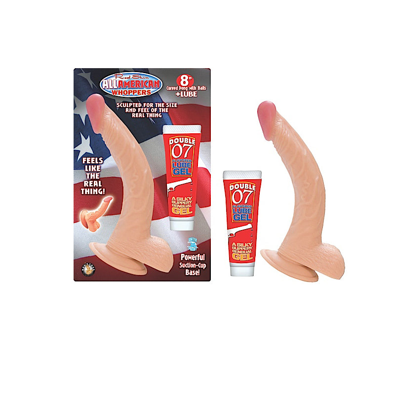 All American Whoppers 8in. Curved Dong with Balls and Lube