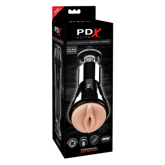 PDX Elite Cock Compressor Rechargeable Vibrating Stroker With Hands-Free Suction Cup Beige/Black