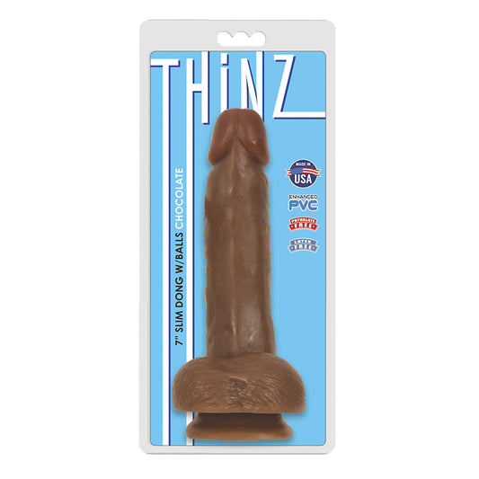 Curve Toys Thinz 7 in. Slim Dildo with Balls & Suction Cup Brown