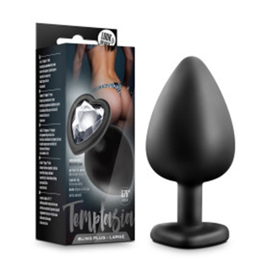 Blush Temptasia Bling Anal Plug with Heart-Shaped Gem Base Large Black