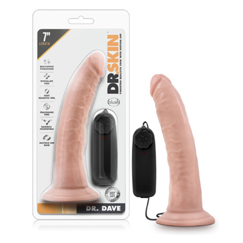 Blush Dr. Skin Dr. Dave Realistic 7 in. Vibrating Dildo with Suction Cup Beige