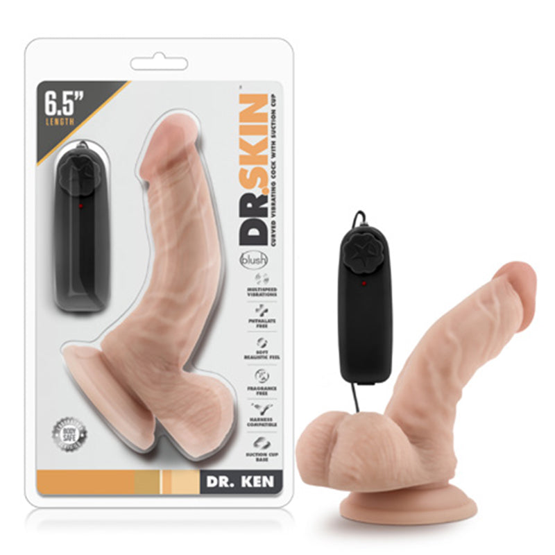 Blush Dr. Skin Dr. Ken Realistic 6.5 in. Vibrating Dildo with Balls & Suction Cup Beige