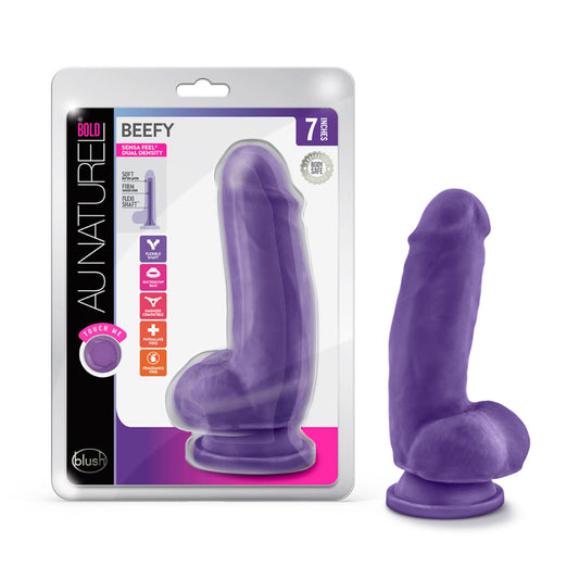 Blush Au Naturel Bold Beefy 7 in. Posable Dual Density Dildo with Balls & Suction Cup Purple