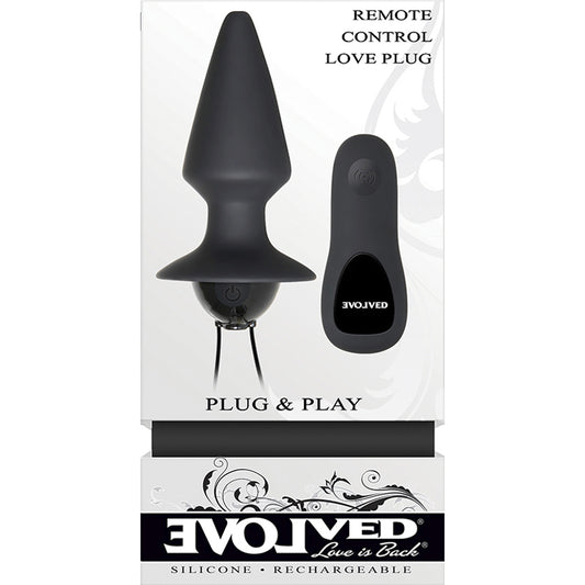 Evolved Plug & Play Rechargeable Remote-Controlled Vibrating Silicone Anal Plug Black