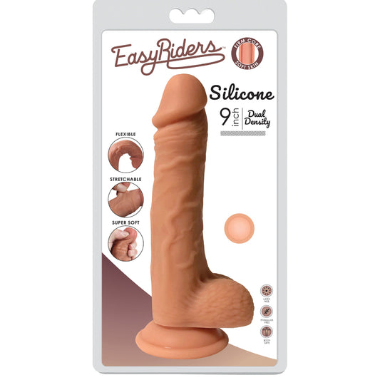 Curve Toys Easy Riders 9 in. Dual Density Silicone Dildo with Balls & Suction Cup Light