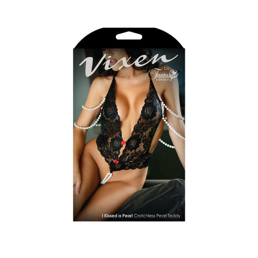 Fantasy Lingerie Vixen I Kissed A Pearl Crotchless Pearl Teddy L/XL