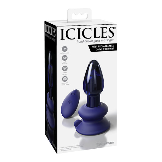 Pipedream Icicles No. 85 Rechargeable Remote-Controlled Vibrating Anal Plug With Suction Cup Blue