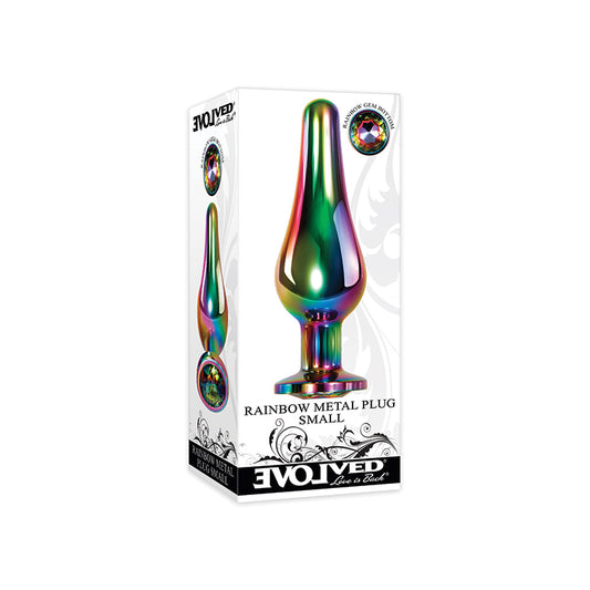 Evolved Rainbow Metal Anal Plug With Rainbow Gemstone Base Small