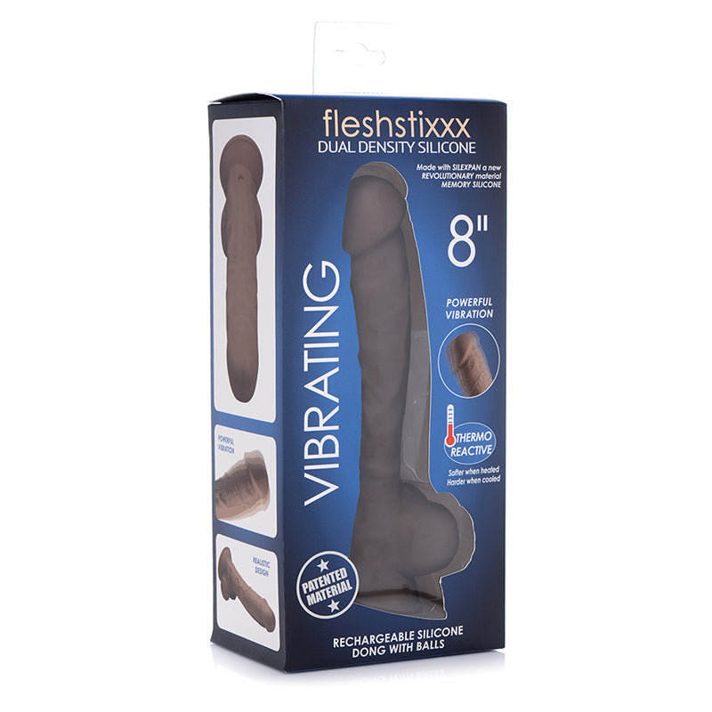 Curve Toys FLESHSTIXXX Rechargeable 8 in. Posable Vibrating Dildo with Balls & Suction Cup Brown