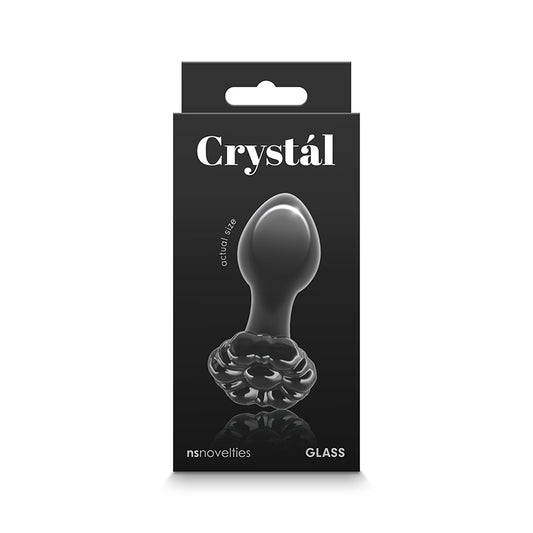 Crystal Flower Glass Anal Plug Black