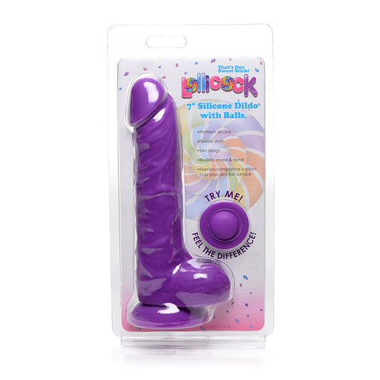 Curve Toys Lollicock 7 in. Silicone Dildo with Balls & Suction Cup Grape