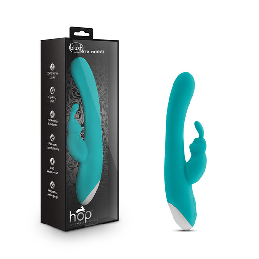 Blush Hop Rave Rabbit Rechargeable Silicone Dual Stimulation Gyrating Vibrator Aquamarine