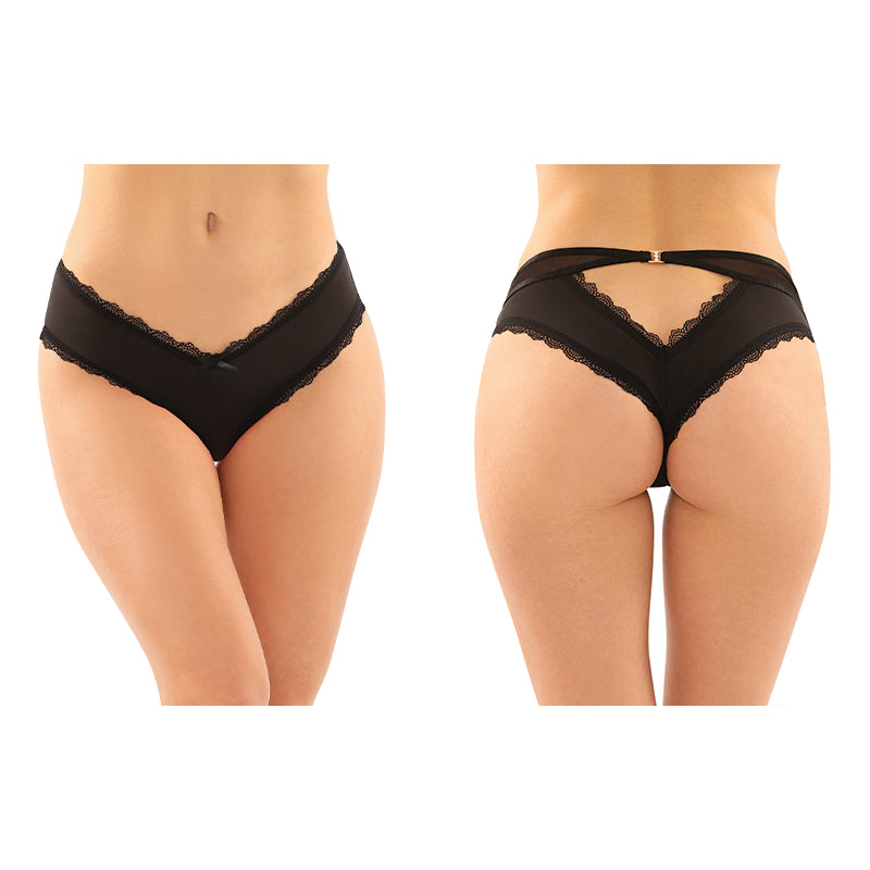 Fantasy Lingerie Dahlia Cheeky Hipster Panty With Lace Trim & Keyhole Cutout Black S/M