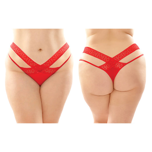 Fantasy Lingerie Daphne Microfiber Brazilian-Cut Panty With Criss-Cross Lace Waistband 6-Pack Red Queen Size