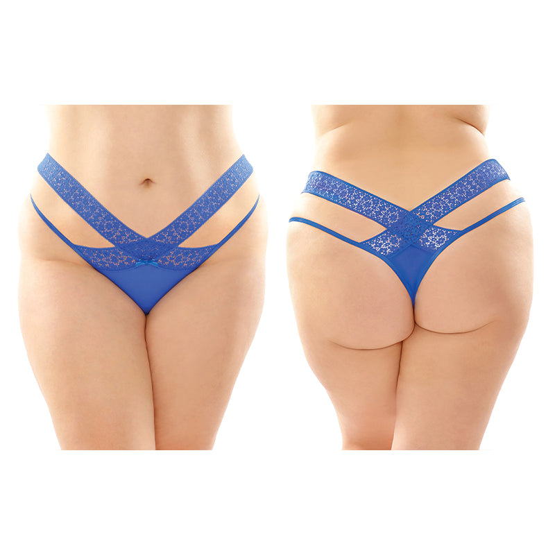 Fantasy Lingerie Daphne Microfiber Brazilian-Cut Panty With Criss-Cross Lace Waistband 6-Pack Royal Queen Size