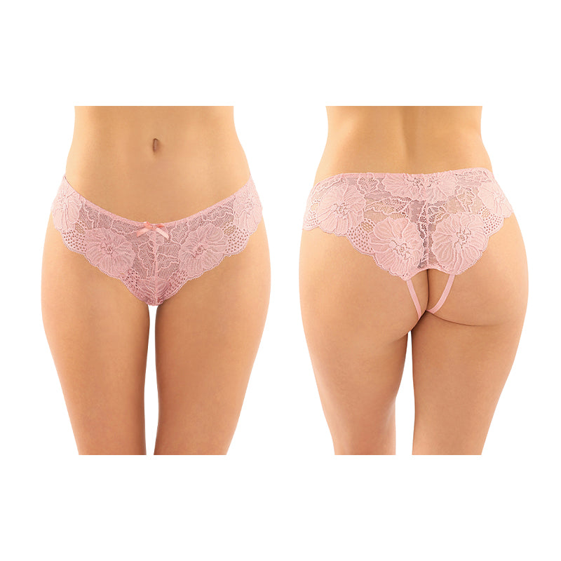 Fantasy Lingerie Poppy Crotchless Floral Lace Panty Pink S/M