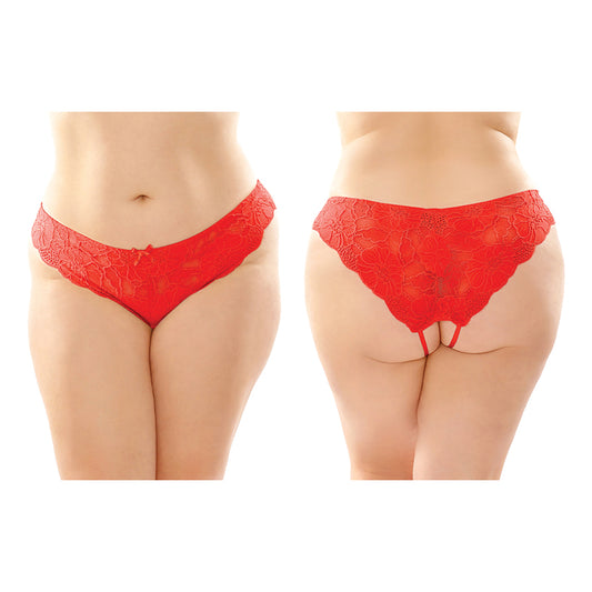 Fantasy Lingerie Poppy Crotchless Floral Lace Panty 6-Pack Red Queen Size