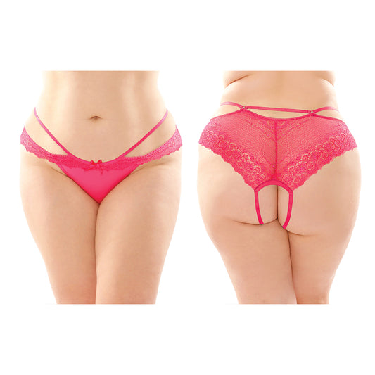 Fantasy Lingerie Posey Strappy Lace & Microfiber Crotchless Panty 6-Pack Pink Queen Size