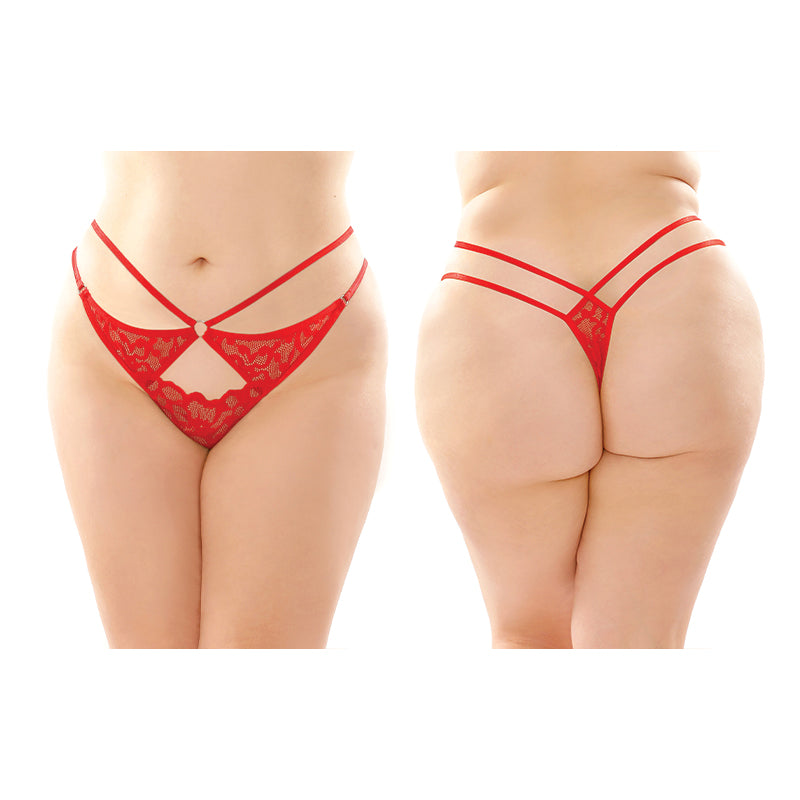 Fantasy Lingerie Jasmine Strappy Lace Thong With Front Keyhole Cutout 6-Pack Red Queen Size