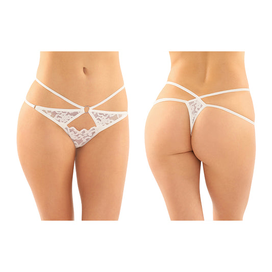 Fantasy Lingerie Jasmine Strappy Lace Thong With Front Keyhole Cutout 6-Pack White S/M