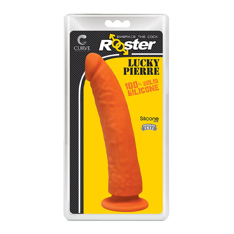 Curve Toys Rooster Lucky Pierre 8.5 in. Silicone Dildo with Suction Cup Orange