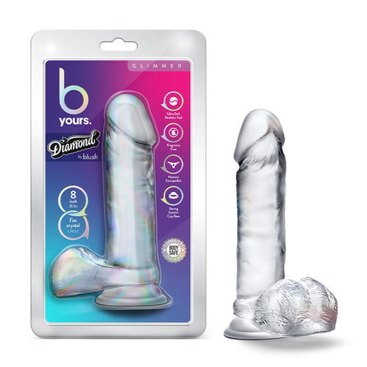 Blush B Yours Diamond Glimmer 8 in. Dildo with Balls & Suction Cup Clear