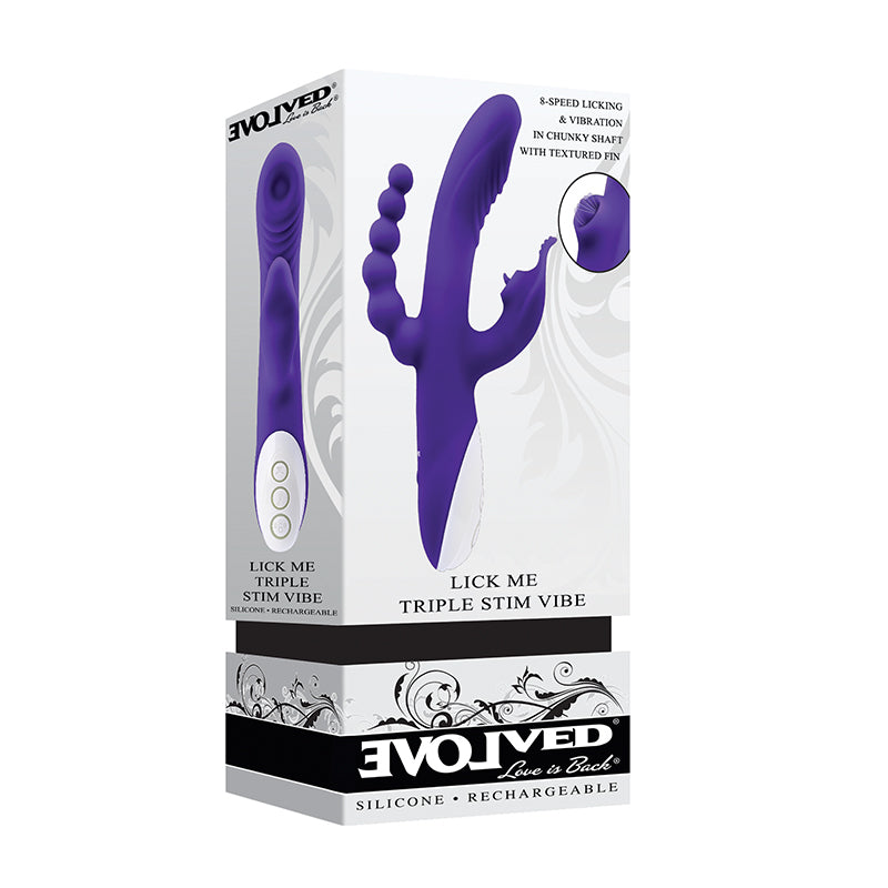 Evolved Lick Me Rechargeable Dual Entry Triple Stimulation Silicone Vibrator Purple