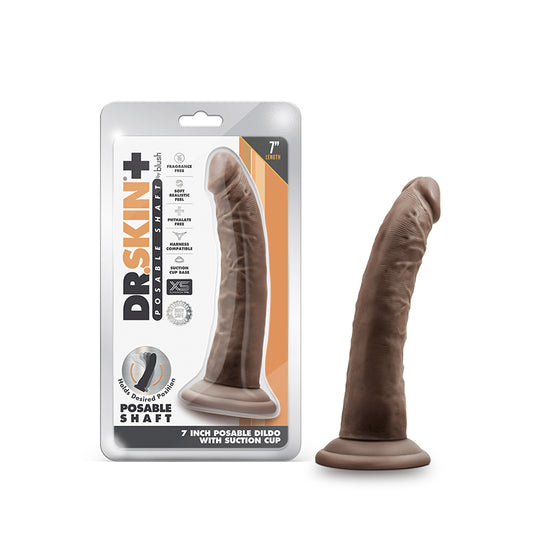 Blush Dr. Skin Plus Realistic 7 in. Triple Density Posable Dildo with Suction Cup Brown