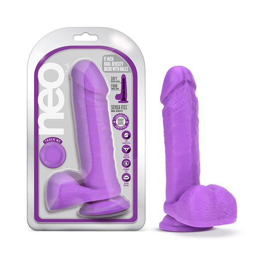 Blush Neo 8 in. Dual Density Dildo with Balls & Suction Cup Neon Purple