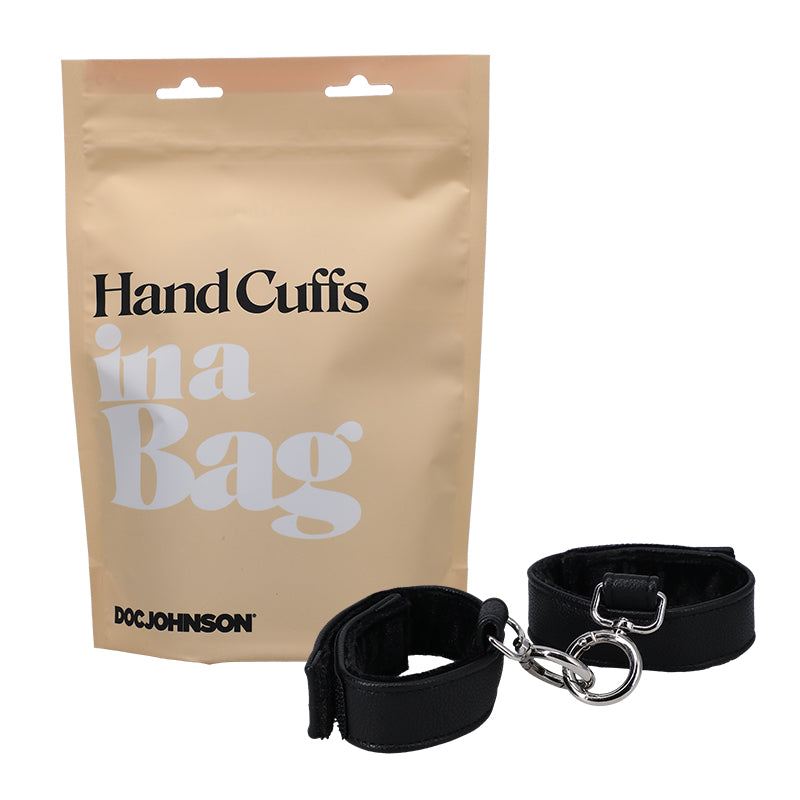 Doc Johnson Hand Cuffs In A Bag Faux Leather Velcro Black