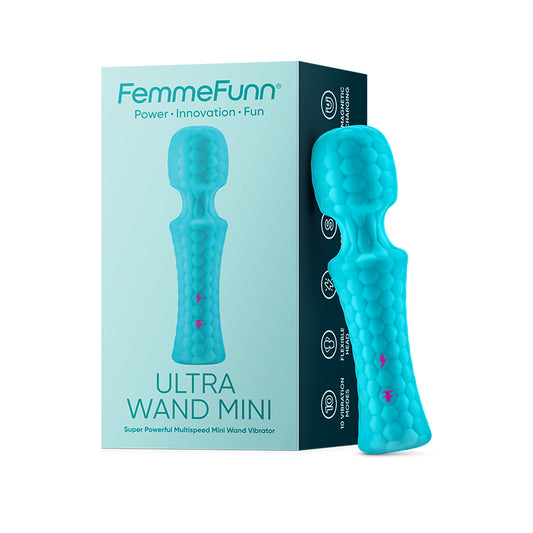 FemmeFunn Ultra Wand Mini Rechargeable Flexible Textured Silicone Vibrator Turquoise