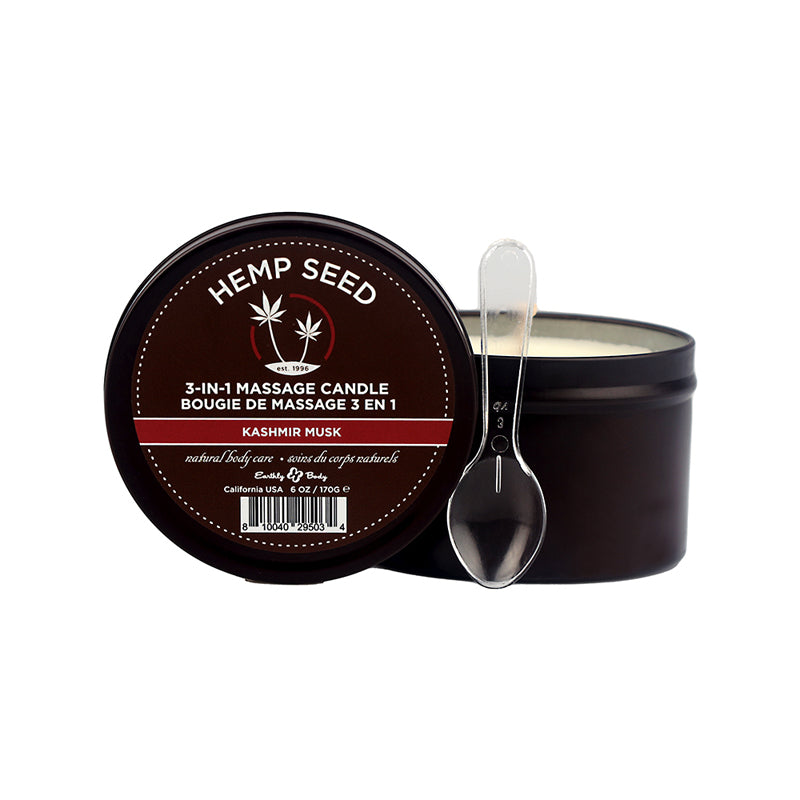 Earthly Body Hemp Seed 3-in-1 Massage Candle Kashmir Musk 6 oz.