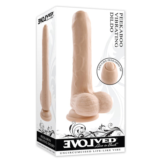 Evolved Peek A Boo Rechargeable Vibrating 8 in. Silicone Uncircumcised Dildo with Power Boost Light