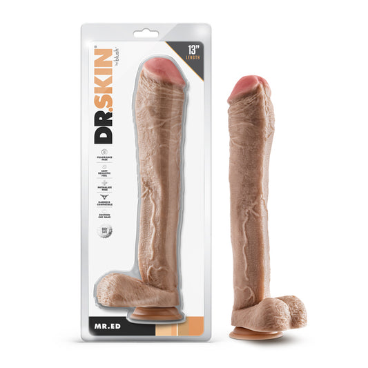 Dr. Skin Mr. Ed 13 in. Dildo with Balls Beige