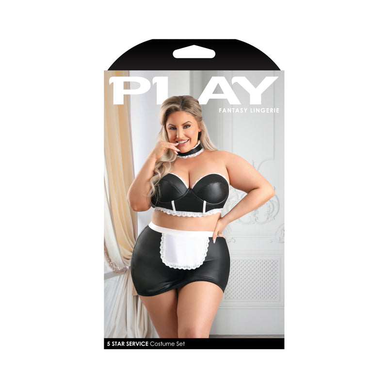 Fantasy Lingerie Play Adjustable Open Back Spanking Skirt, G-string Panty & Choker Costume 1XL/2XL